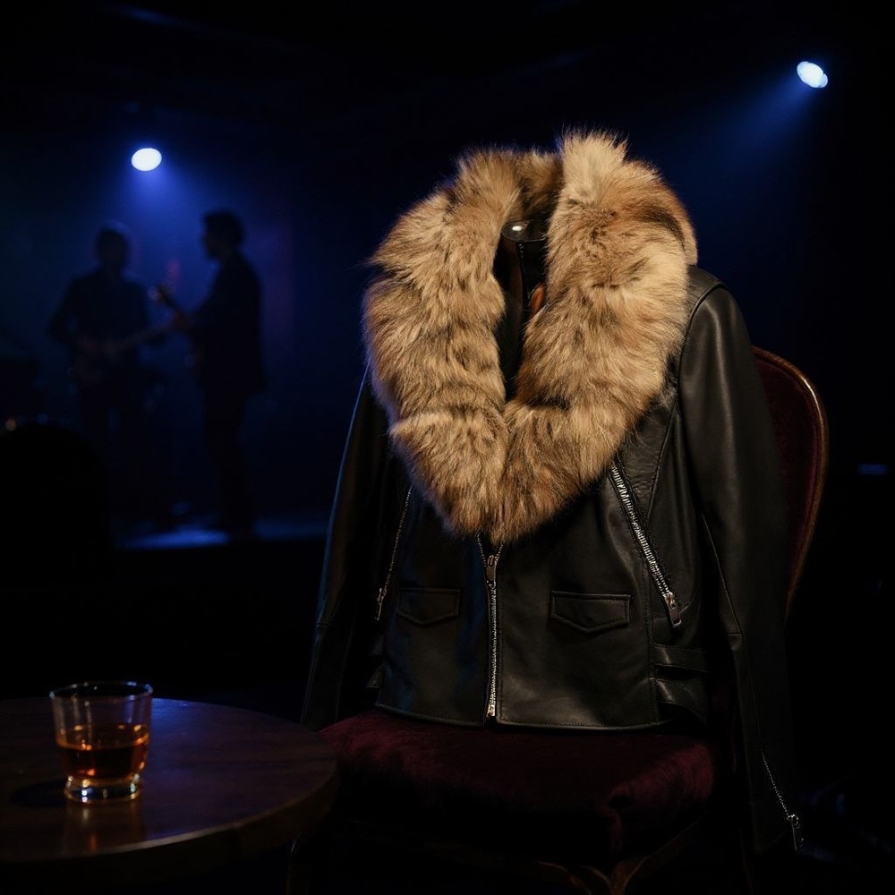 Luxurious Black Leather Jacket with Fur Collar